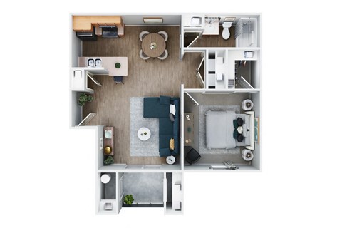 Floor plan for 1 bed, 1 bath, 937 sqft
